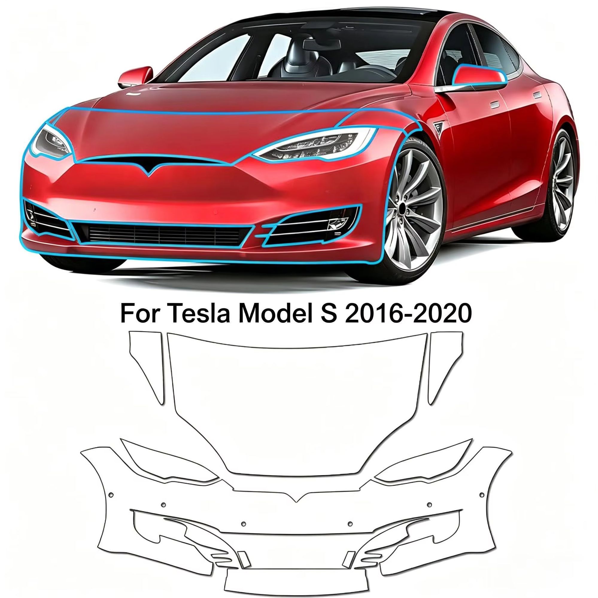 Paint Model Kit - 8.5ミルTPUバンパーペイント保護フィルム テスラ モデルS 2016-2020用 プレカットPPFキット クリアブラ