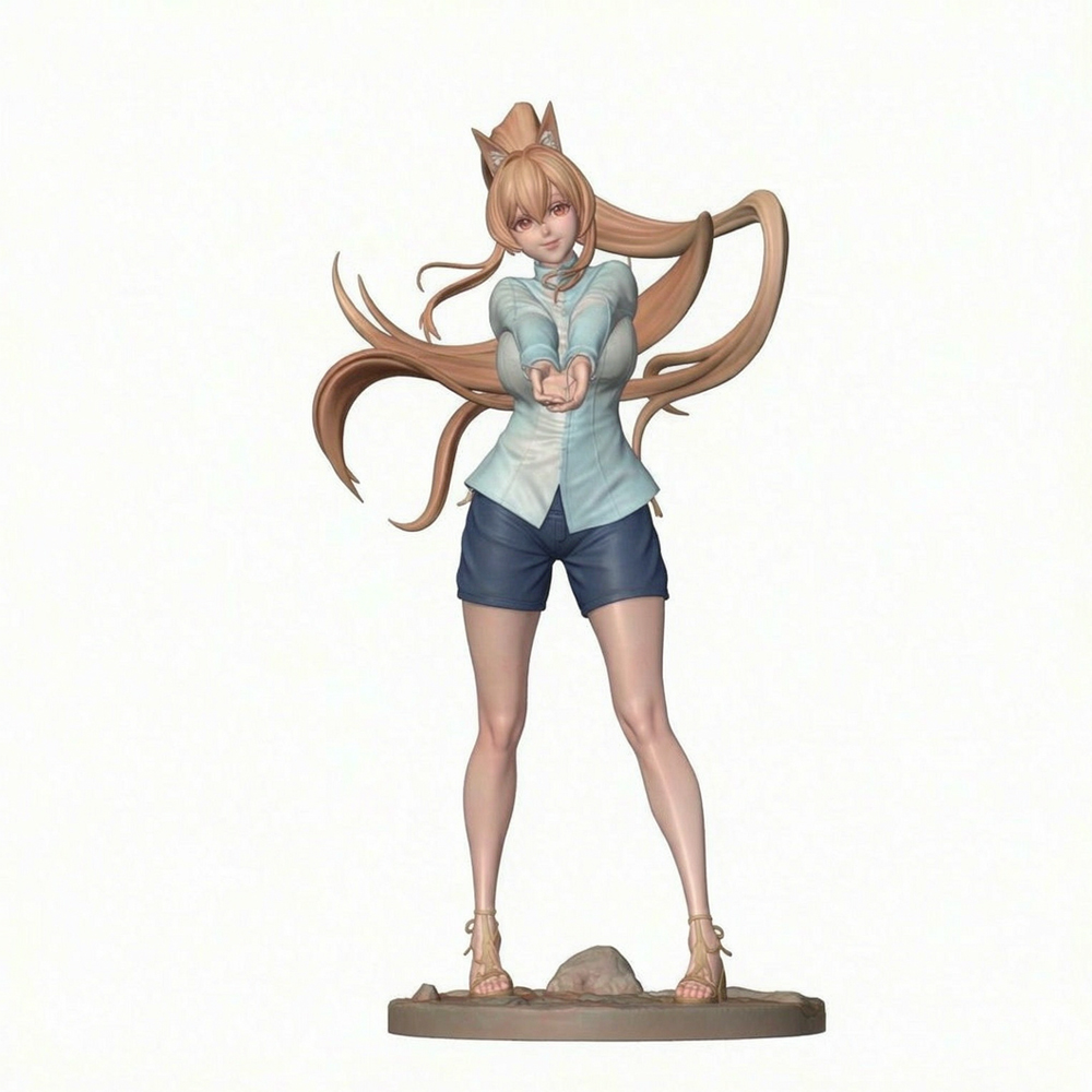 Model Kit Fantasy - ファンタジー風、猫耳の女の子のミニチュアキット。1/24スケール、グレーのレジン製フィギュアモデルキット。未組み立て、未塗装。GK（ガレージキット）、3Dプリント、DIYミニチュア像、おもちゃ。
