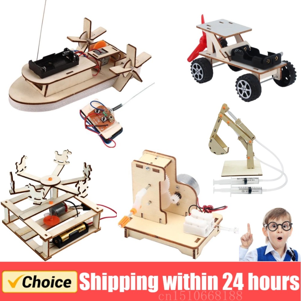 Model Kit Fantasy - 子供のためのDIY木製ボートモデル科学玩具、電気ステム、教育教育キット、3D組み立て、科学実験